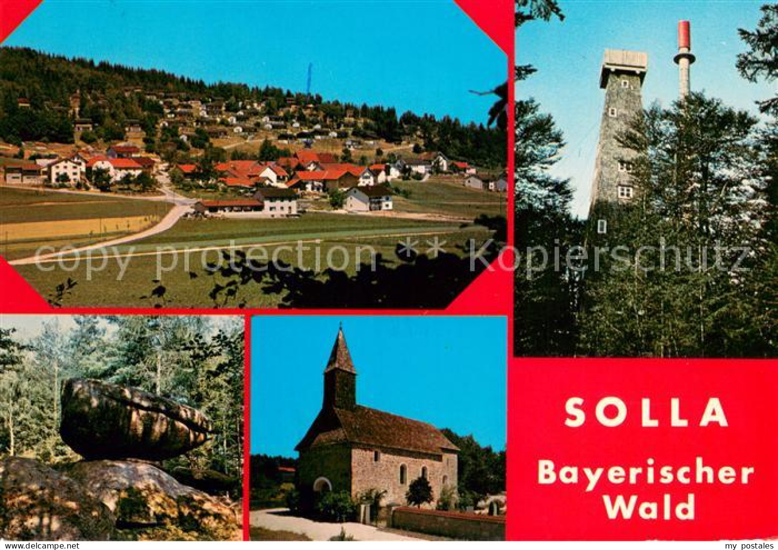 73670915 Solla Wald Fliegeraufnahme Aussichtsturm Stein Kirche Solla Wald - Freyung