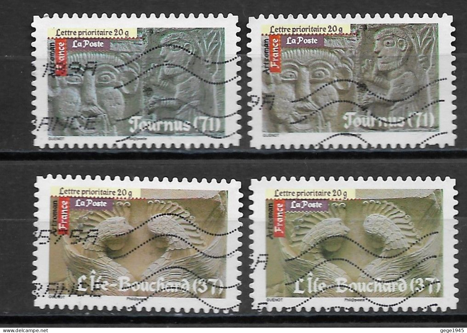 France 2010  Oblitéré  Autoadhésif   N° 455 - 459  -  2 Exemplaires Avec NUANCES   " Art Roman " - Used Stamps