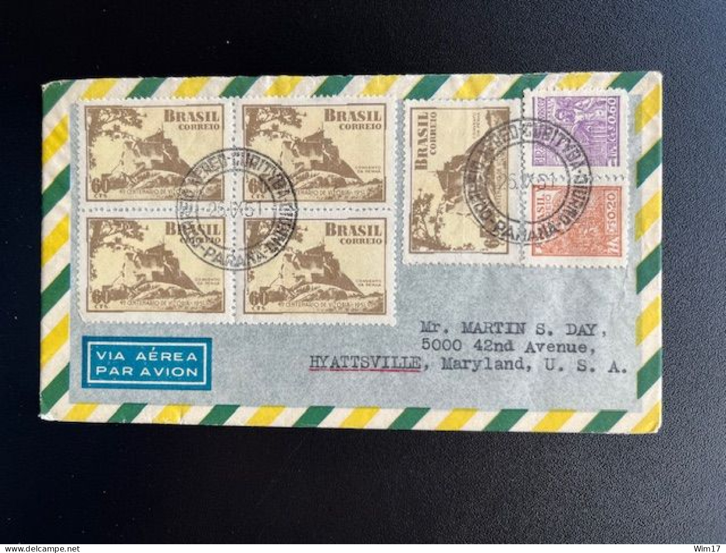 BRASIL 1951 AIR MAIL LETTER CURITYBA TO HYATTSVILLE 26-09-1951 BRAZILIE - Covers & Documents