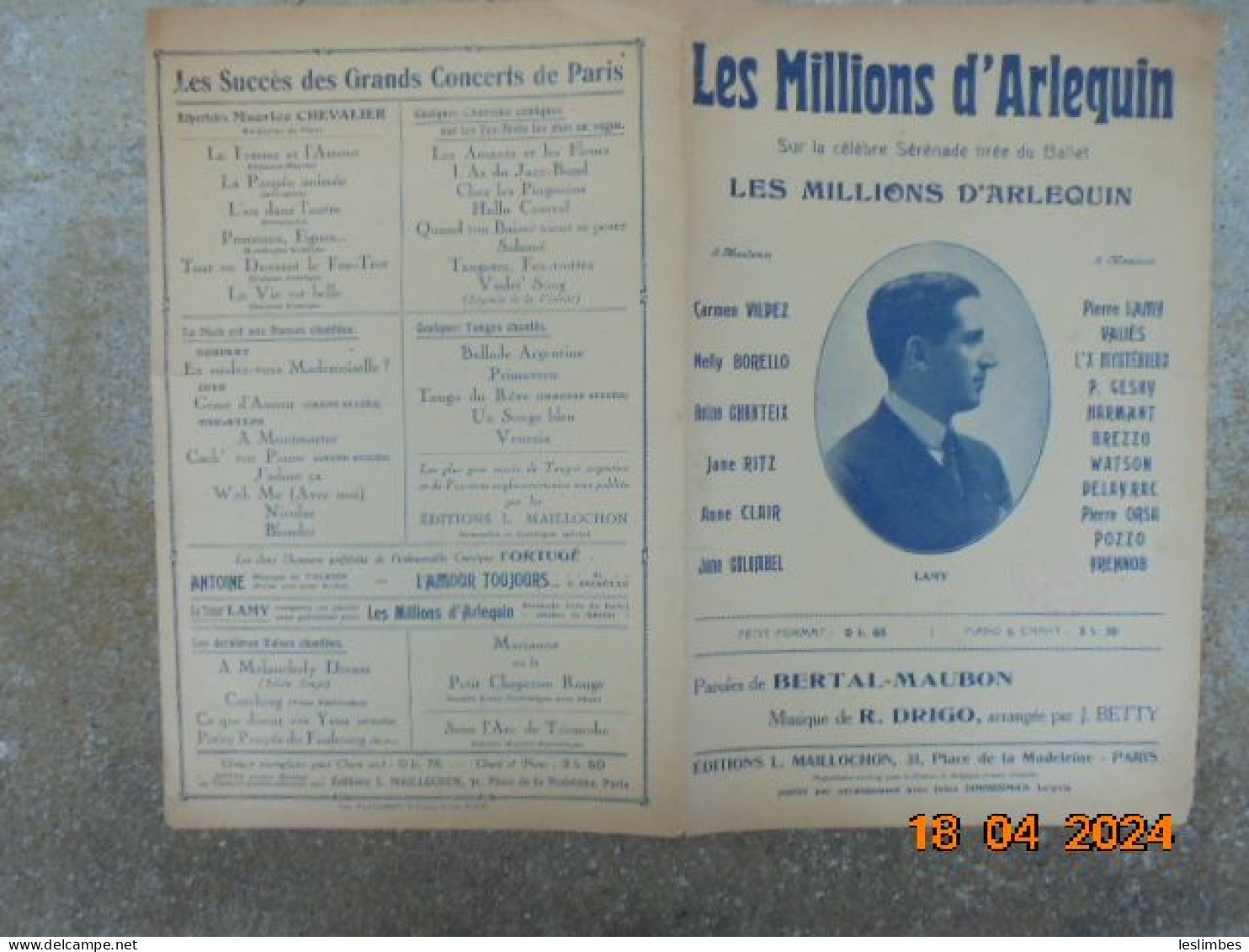 Les Millions D'Arlequin [partition] Bertal Maubon, R. Drigo - Editions L. Maillochon 1921 - Partituren