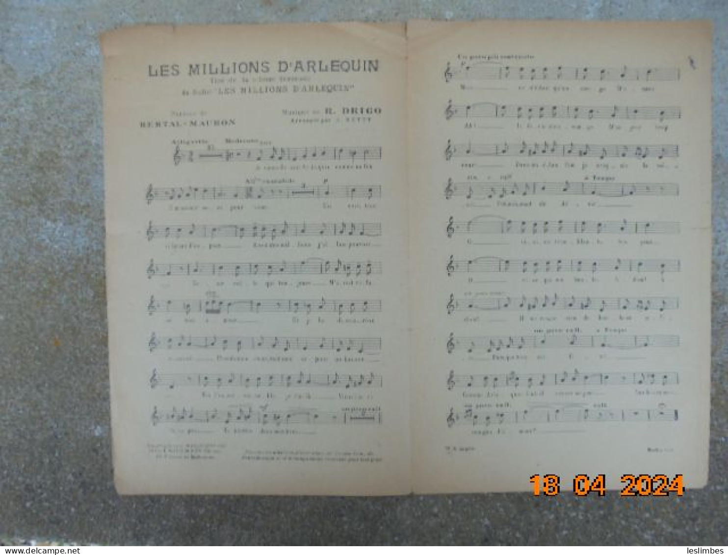 Les Millions D'Arlequin [partition] Bertal Maubon, R. Drigo - Editions L. Maillochon 1921 - Partitions Musicales Anciennes