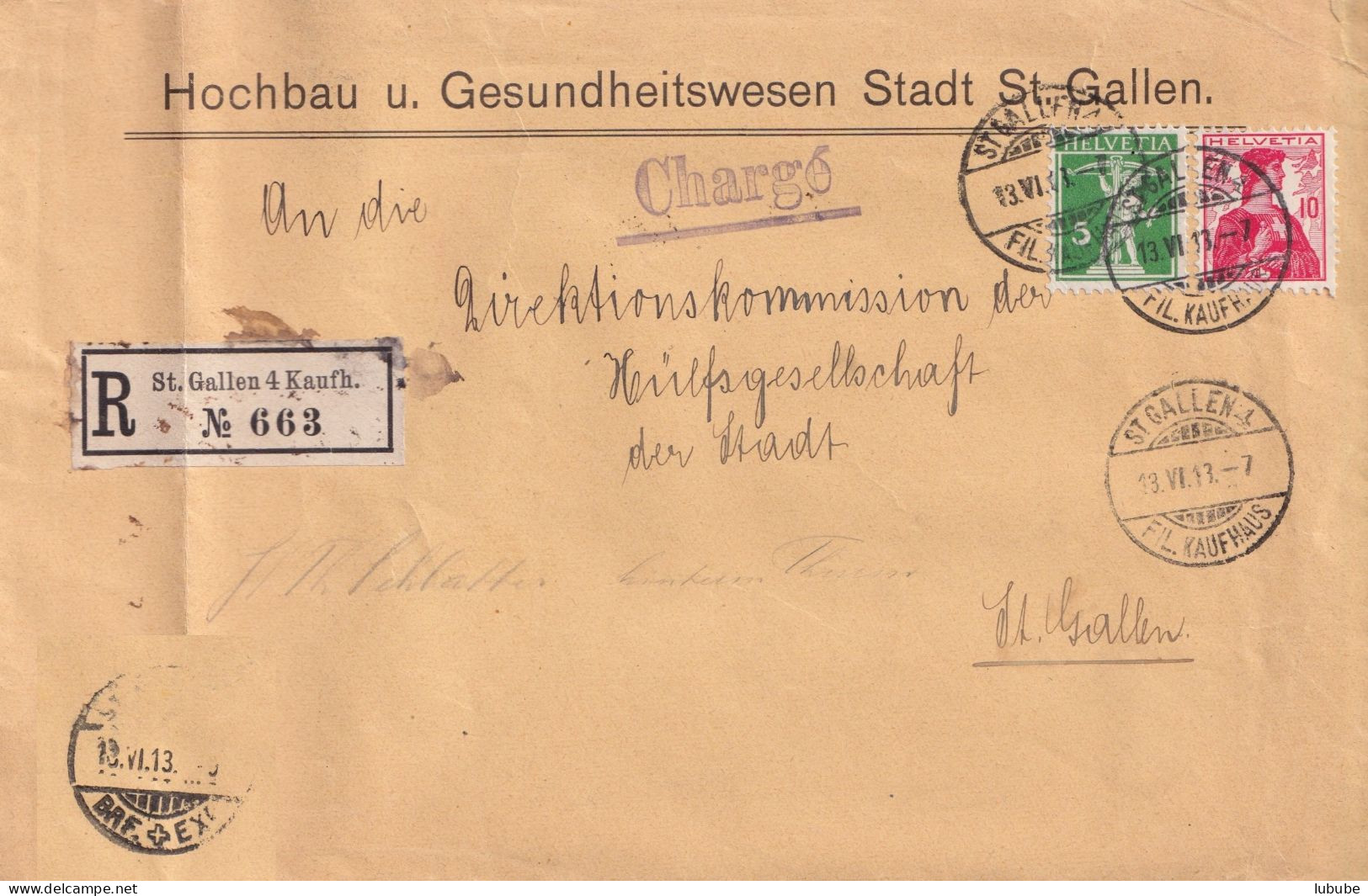 R Brief  "Hochbau U. Gesundheitswesen Stadt St.Gallen"         1913 - Lettres & Documents