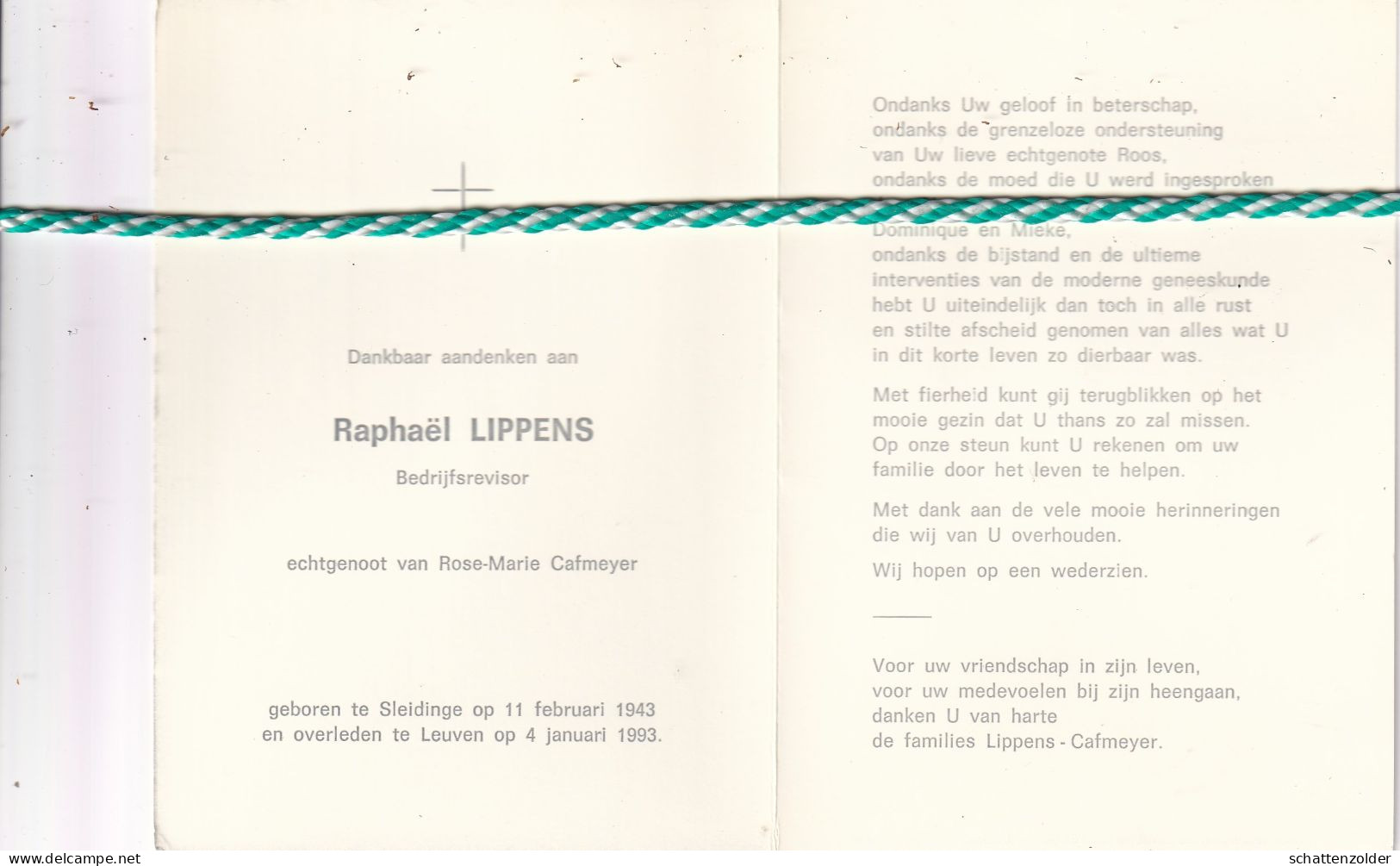 Raphaël Lippens-Cafmeyer, Sleidinge 1943, Leuven 1993. Bedrijfsrevisor. Foto - Todesanzeige