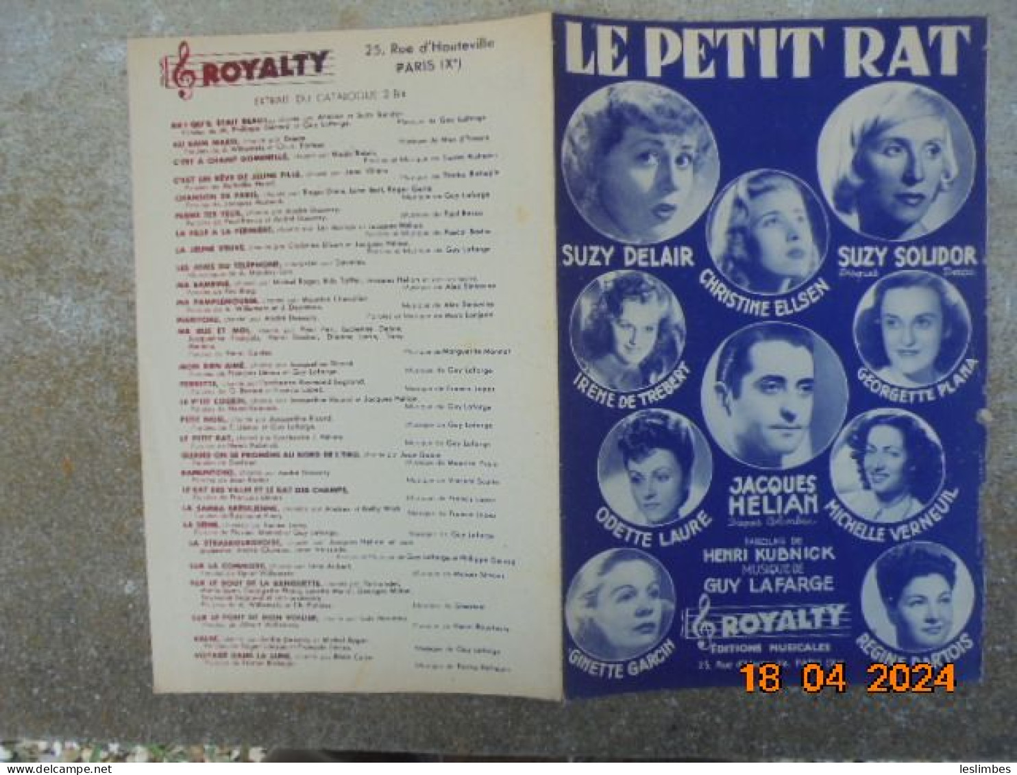 Le Petit Rat [partition] Henri Kubnick, Guy Lafarge - Royalty Editions Musicales 1948 - Partituren