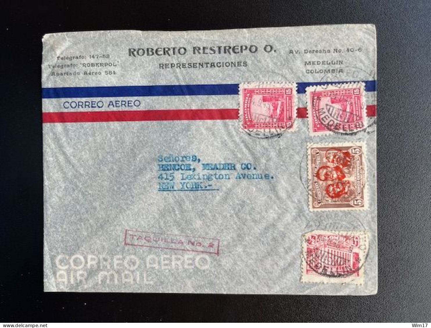 COLOMBIA 1945 AIR MAIL LETTER MEDELLIN TO NEW YORK 04-09-1945 - Kolumbien
