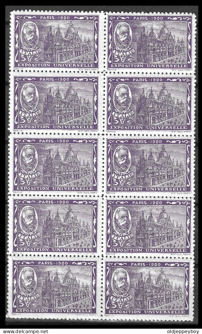 EXPO PARIS France 1900 EXPOSITION UNIVERSELLE Vignetten VIGNETTE BLOCK OF 10 MNH** ITALY ITALIA ITALIE RARE - 1900 – Paris (Frankreich)