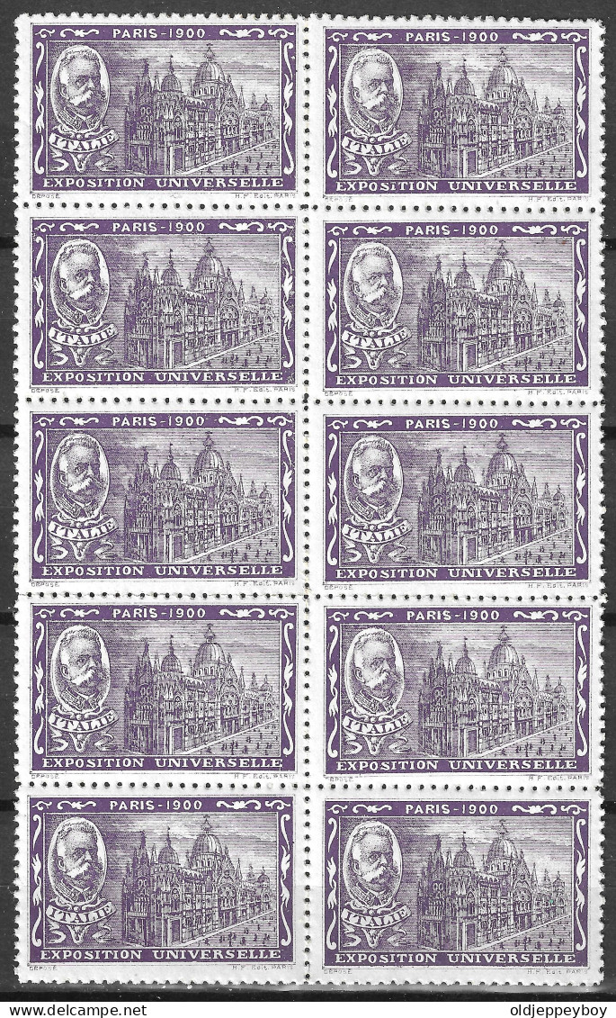 EXPO PARIS France 1900 EXPOSITION UNIVERSELLE Vignetten VIGNETTE BLOCK OF 10 MNH** ITALY ITALIA ITALIE RARE - 1900 – Paris (Frankreich)