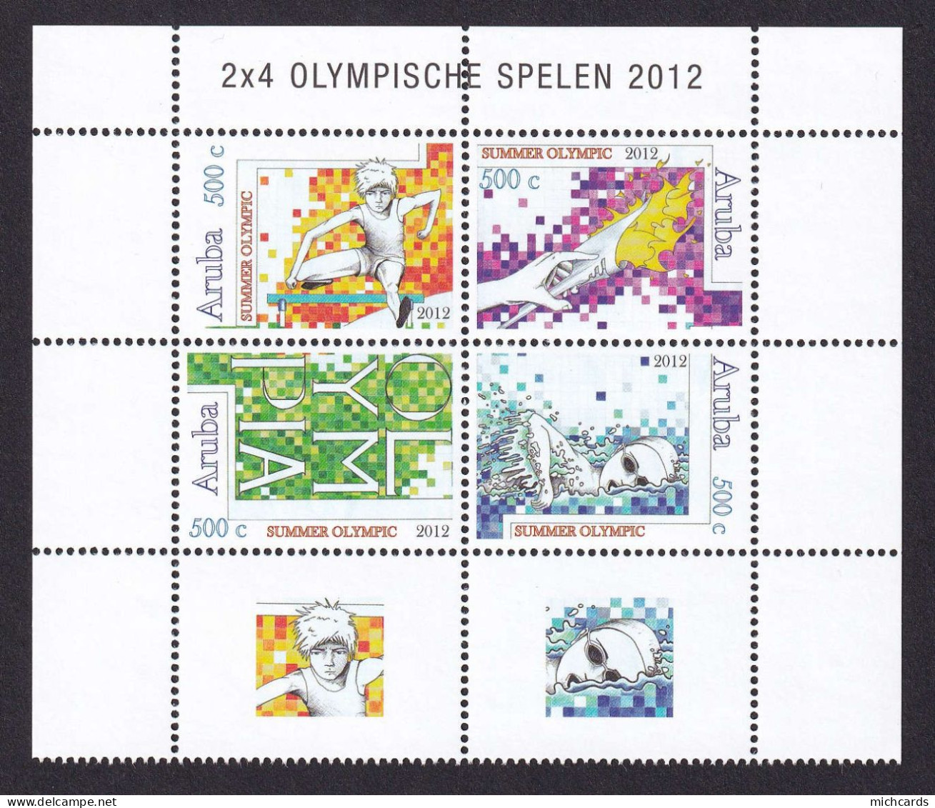 323 ARUBA 2012 - Y&T 625/28 + 2 Vignettes - Jeux Olympiques - Neuf ** (MNH) Sans Charniere - Niederländische Antillen, Curaçao, Aruba