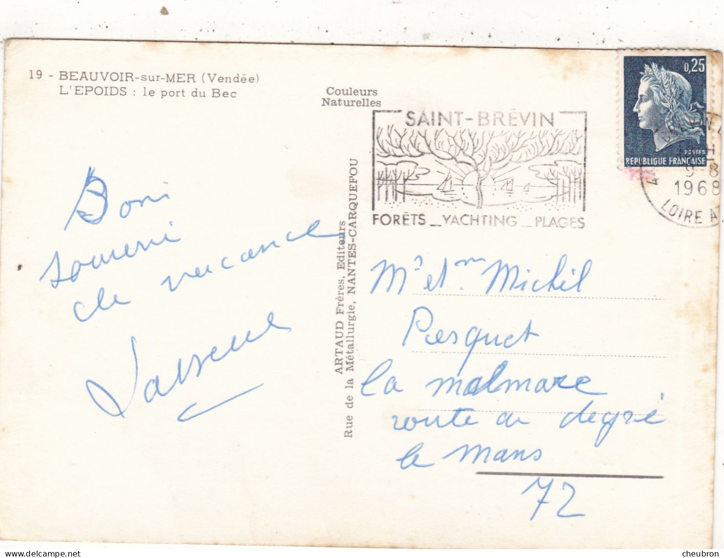 85. BEAUVOIR SUR MER . CPSM. .L'EPOIDS . LE PORT DU BEC. ANNEE 1968 + TEXTE - Beauvoir Sur Mer