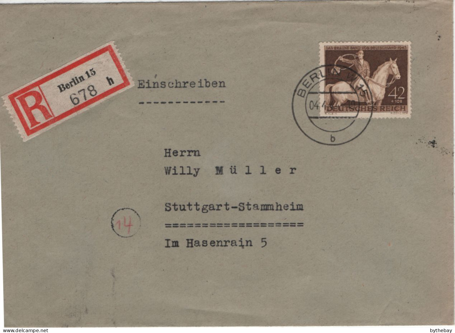 Germany 1944 Registered Cover Sc B243 Hunter Sender Porsche - Briefe U. Dokumente