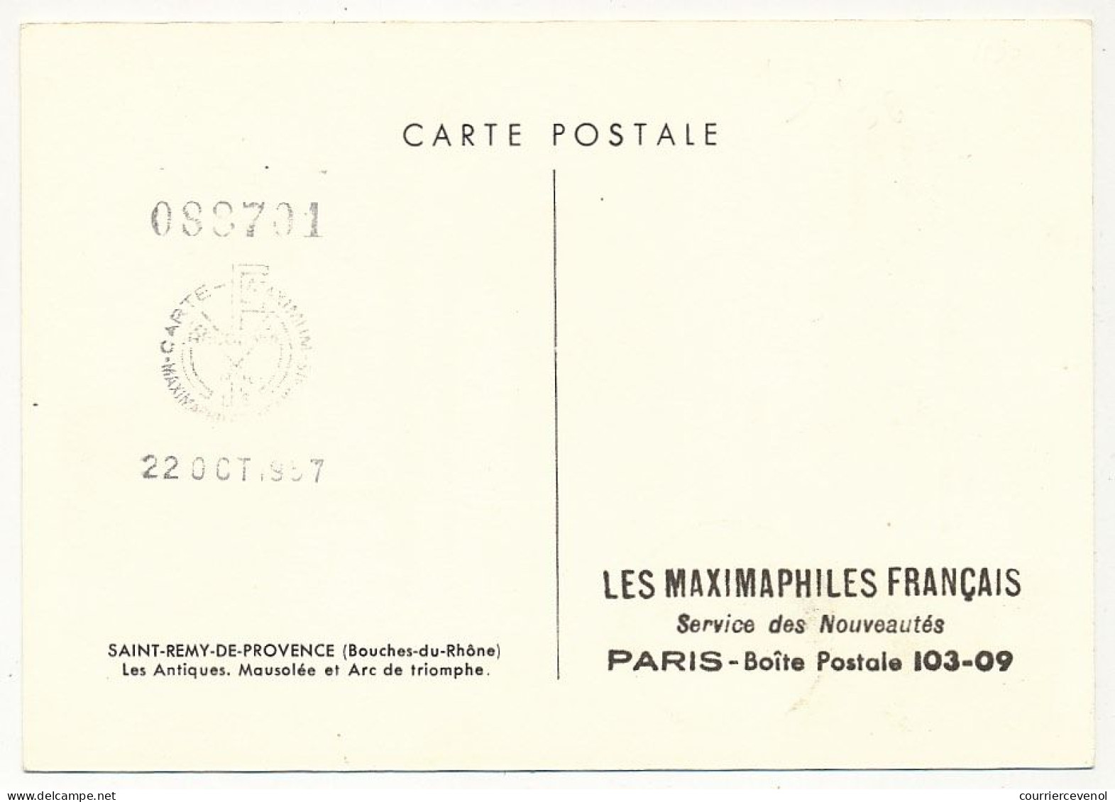 FRANCE - Carte Maximum - 50F Saint Rémy Les Antiques - 19 Oct. 1957 - 1950-1959