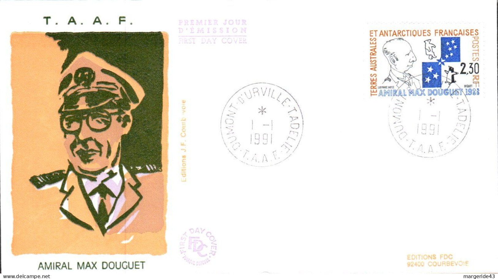 TAAF FDC 1991 AMIRAL DOUGUET - FDC