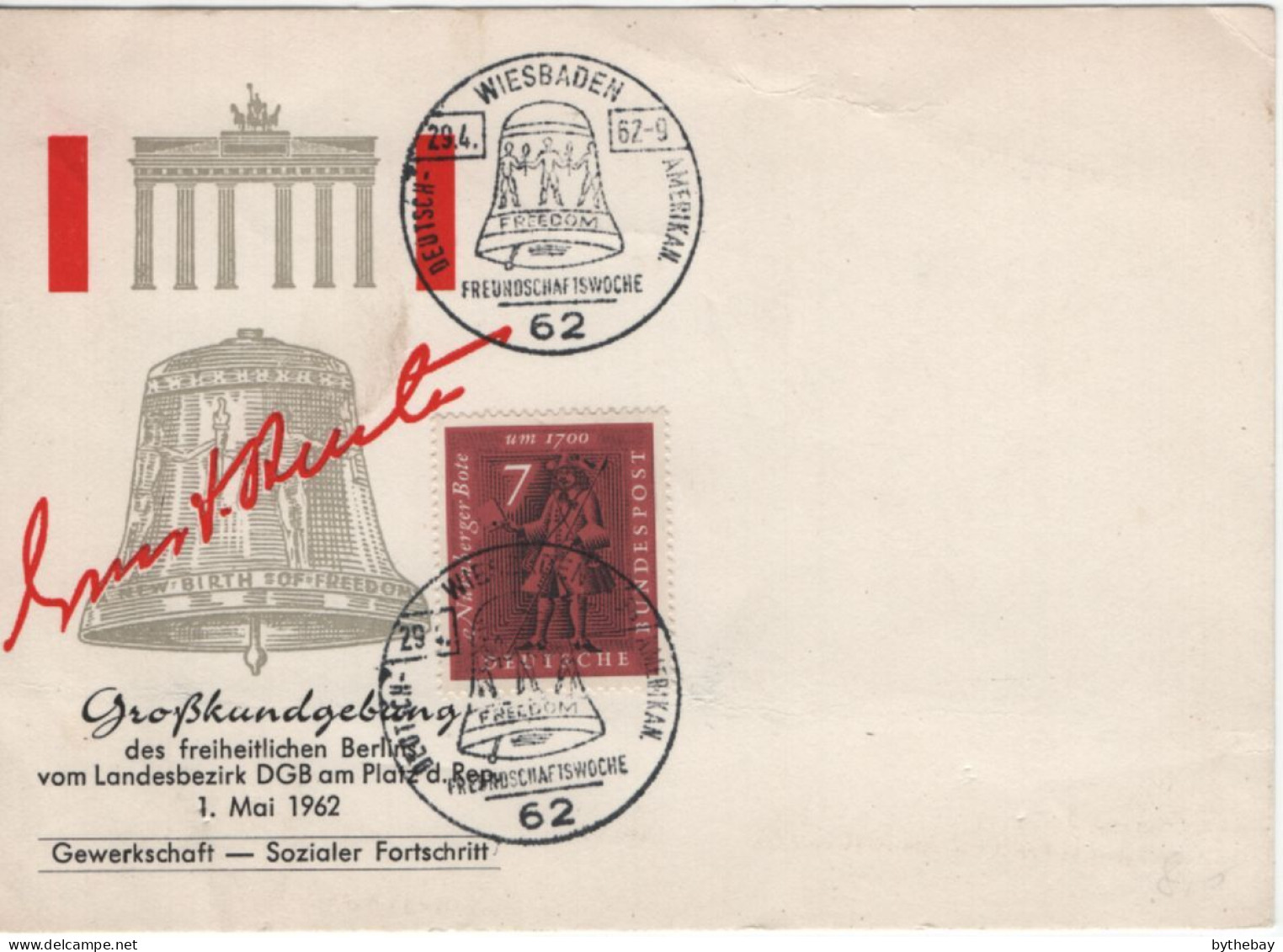 Germany 1962 Cover Sc 842 7pf Messenger Special Cancel - Cartas & Documentos