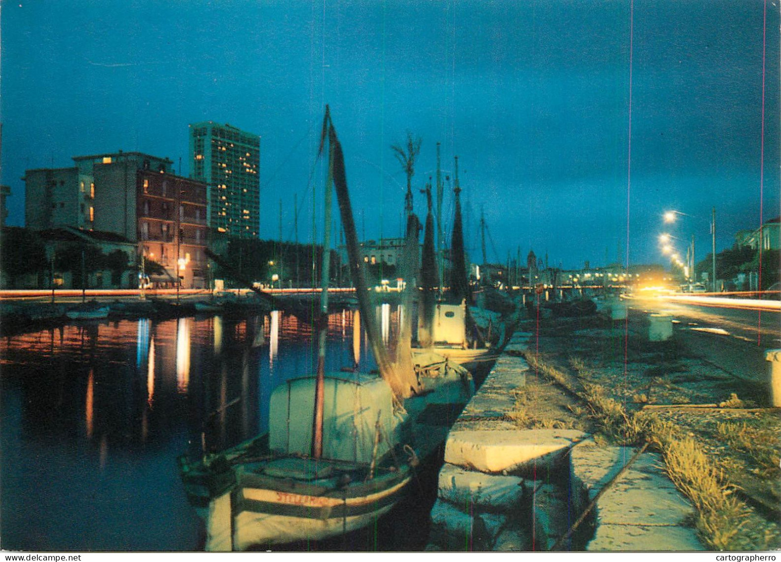 Navigation Sailing Vessels & Boats Themed Postcard Rimini Porto Canale Din Notte - Velieri