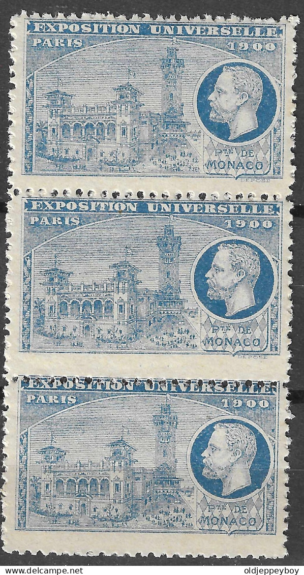 FRANCE ERINOPHILIE Fair EXPOSITION UNIVERSELLE 1900 PARIS MONACO BLOCK OF 3 Vignette CINDERELLA MNH** - 1900 – París (Francia)