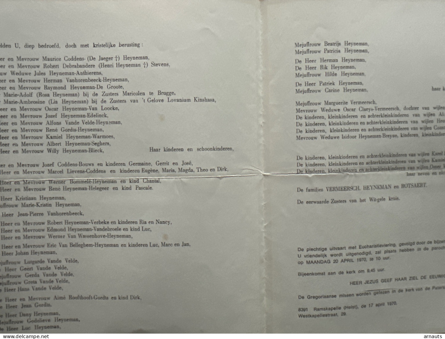 Louisa-Maria Vermeersch Wed Heyneman *1885 Lapscheure +1970 Ramskapelle Heist Rotsaert Roofthooft - Décès