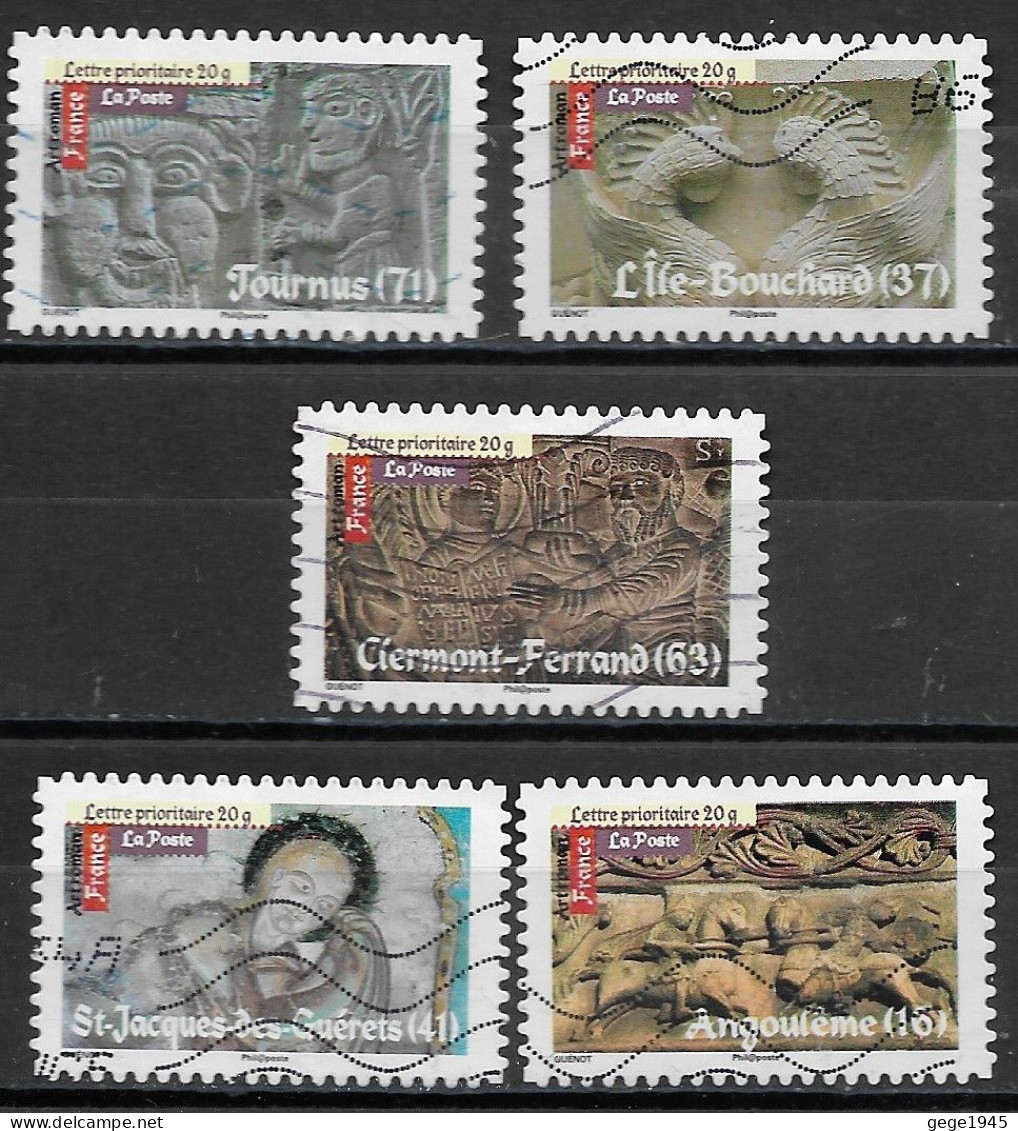 France 2010  Oblitéré  Autoadhésif   N° 455 - 459 - 462 - 463 - 464   " Art Roman " - Used Stamps