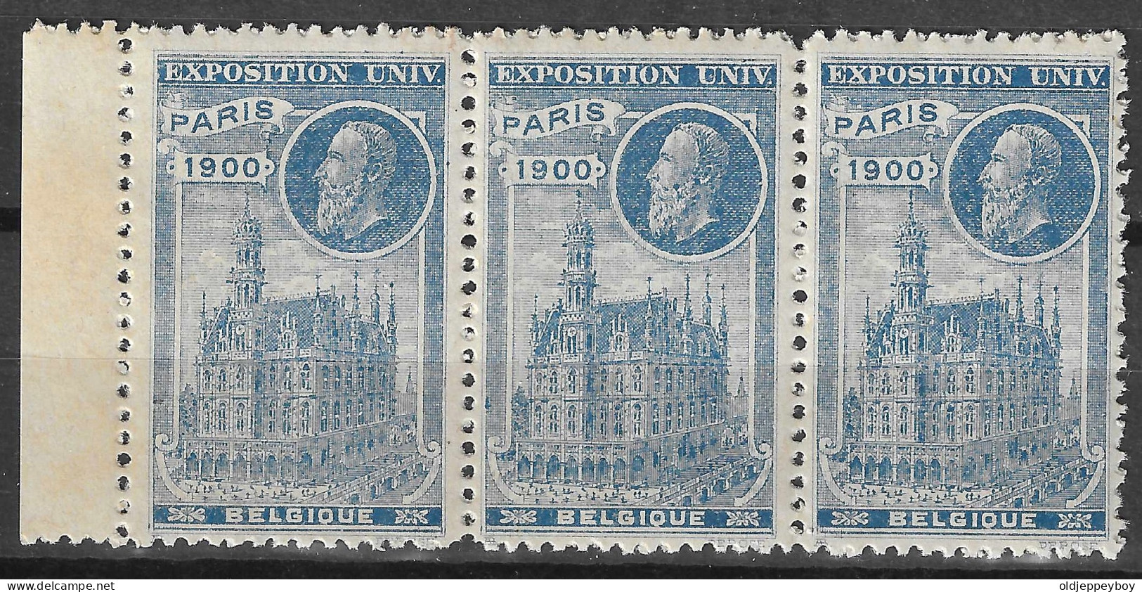 FRANCE ERINOPHILIE Fair EXPOSITION UNIVERSELLE 1900 PARIS BELGIQUE BELGIUM BLOCK OF 3 Vignette CINDERELLA MNH** - 1900 – París (Francia)