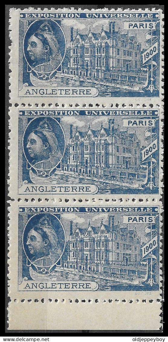 FRANCE ERINOPHILIE Fair EXPOSITION UNIVERSELLE 1900 PARIS ANGLETERRE ENGLAND  BLOCK OF 3 Vignette CINDERELLA MNH** - 1900 – París (Francia)