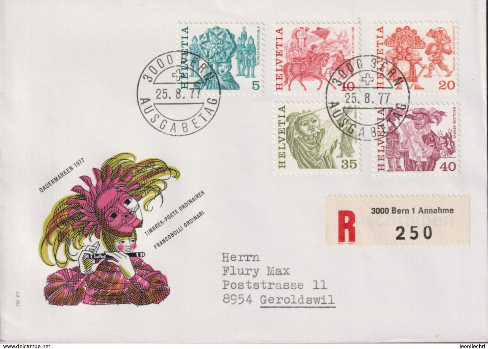 1977 Schweiz, FDC R-Brief, Zum:CH 594-598, Mi:CH: 1100-1104, Volksbräuche - FDC