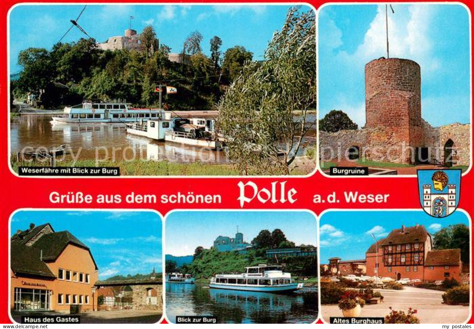 73670139 Polle Weserfaehre Mit Burgblick Burgruine Haus Des Gastes Faehre Altes  - Altri & Non Classificati