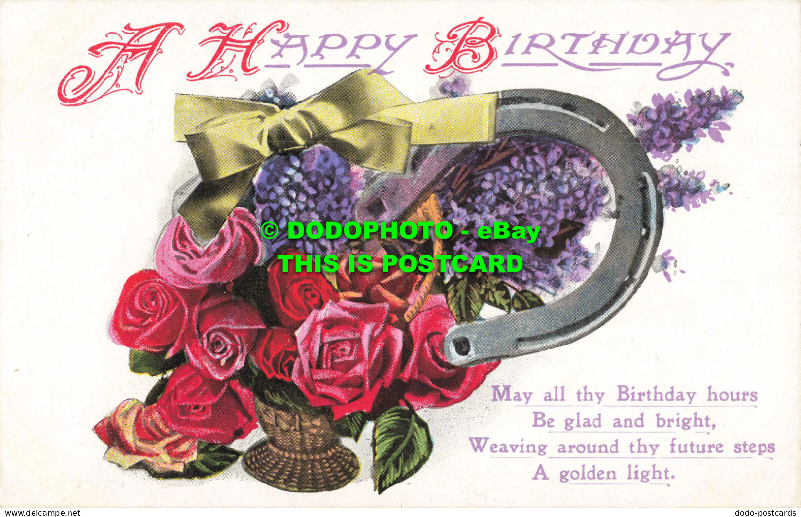 R563977 A Happy Birthday. Flowers And Horseshoe. M. B. Series No. G. 218. 5 - Mondo