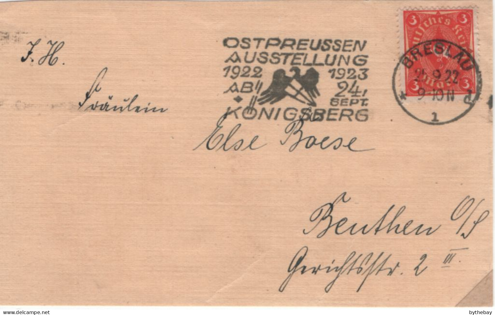 Germany 1922 Cover (front) Sc 151 3m Post Horn, Red And Yellow Special Cancel - Lettres & Documents