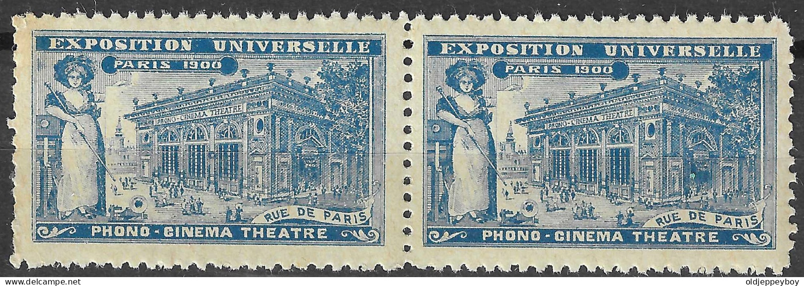 FRANCE ERINOPHILIE Fair EXPOSITION UNIVERSELLE 1900 RUE PARIS PHONE-CINEMA THEATRE  BLOCK OF 2 Vignette CINDERELLA MNH** - 1900 – Paris (Frankreich)