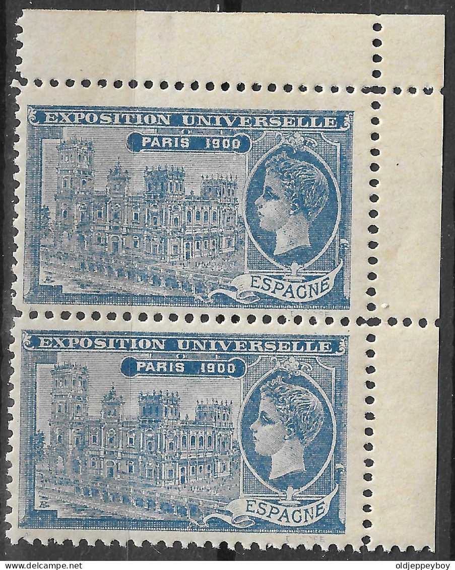 FRANCE ERINOPHILIE Fair EXPOSITION UNIVERSELLE 1900  PARIS ESPAGNE SPAIN  BLOCK OF 2 Vignette CINDERELLA MNH** - 1900 – Pariis (France)