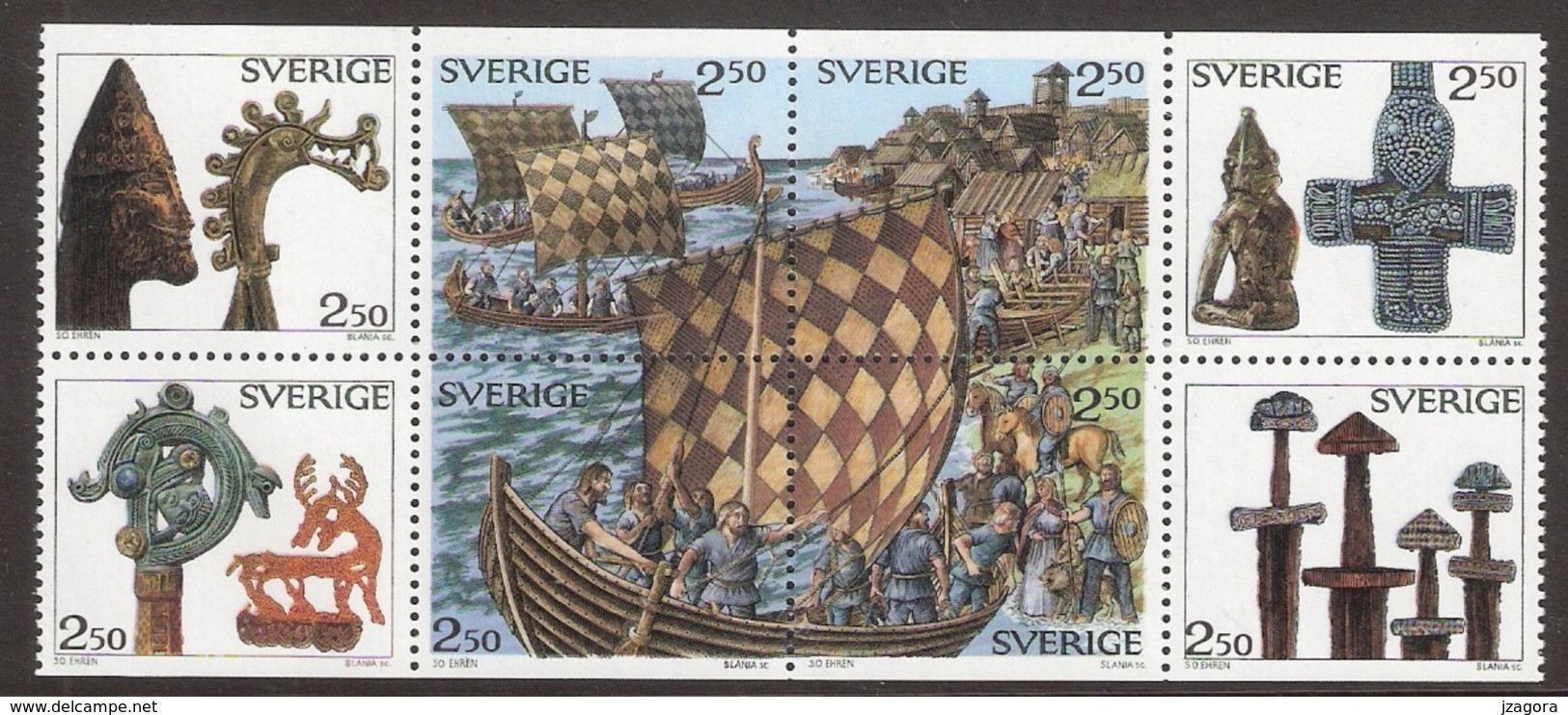 VIKINGS WIKINGER HISTORY SWEDEN SUEDE SCHWEDEN 1990 MNH MI  1592 - 1599 SLANIA War Ship  Boat - Arqueología