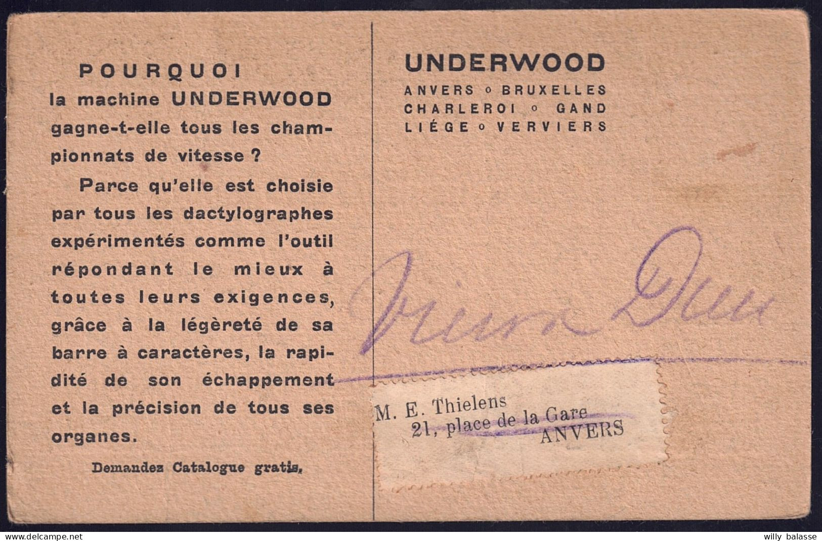 +++ CPA - Carte Publicitaire - Publicité Machine UNDERWOOD  // - Reclame