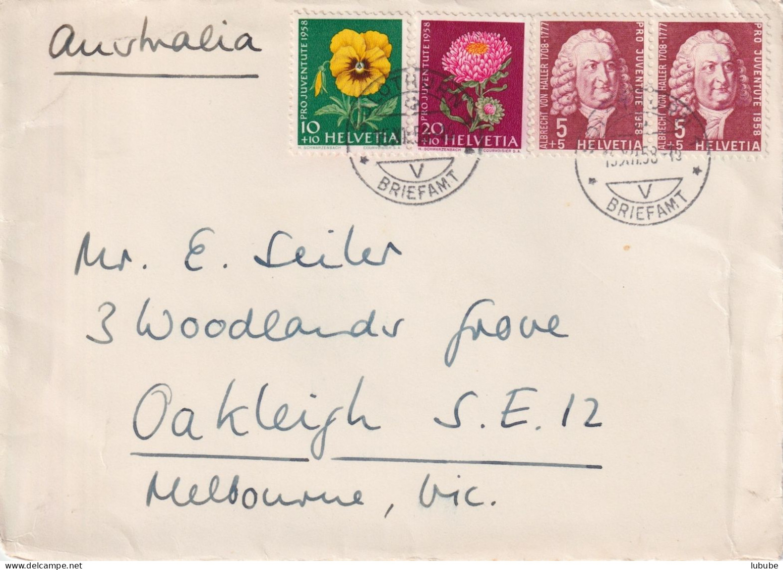Briefvs  Solothurn Briefamt - Oakleigh Melboune Australien        1958 - Cartas & Documentos