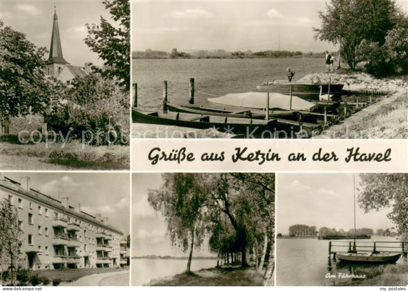 73669613 Ketzin Ortsmotiv Mit Kirche Uferpartie An Der Havel Bootsanleger Am Fae - Ketzin