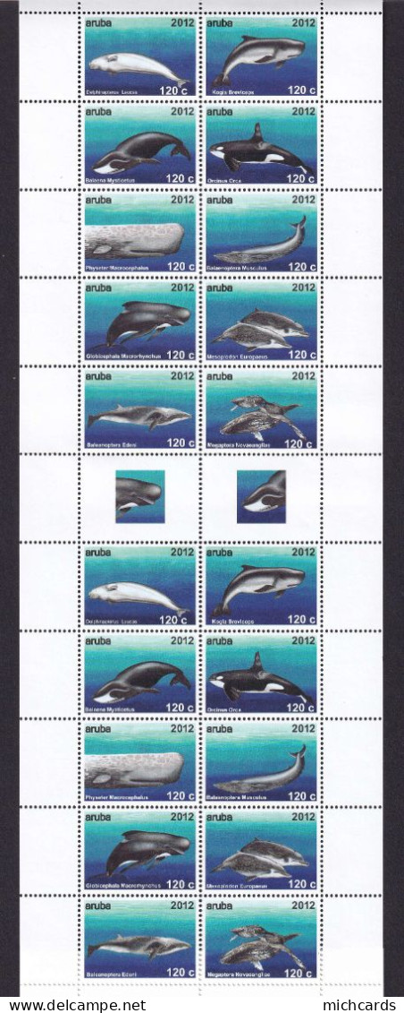 323 ARUBA 2012 - Y&T 629/38 X 2 + Vignette - Baleine Mammifere Marin - Neuf ** (MNH) Sans Charniere - Curaçao, Antille Olandesi, Aruba