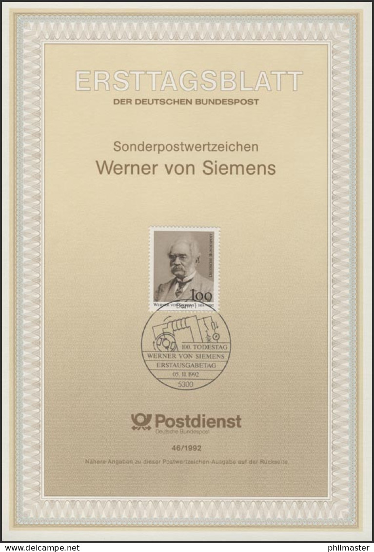 ETB 46/1992 Werner Von Siemens, Industrieller - 1991-2000