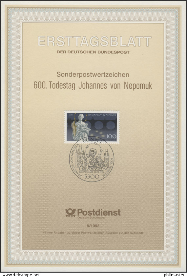 ETB 08/1993 Johannes Von Nepomuk, Kleriker - 1991-2000