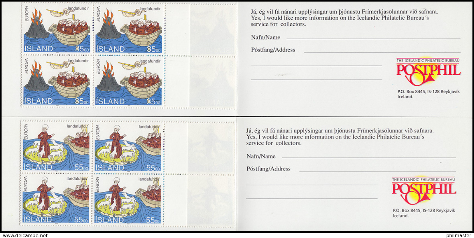 Island Markenheftchen 800-801 Europa, MH-Paar ** Postfrisch - Postzegelboekjes