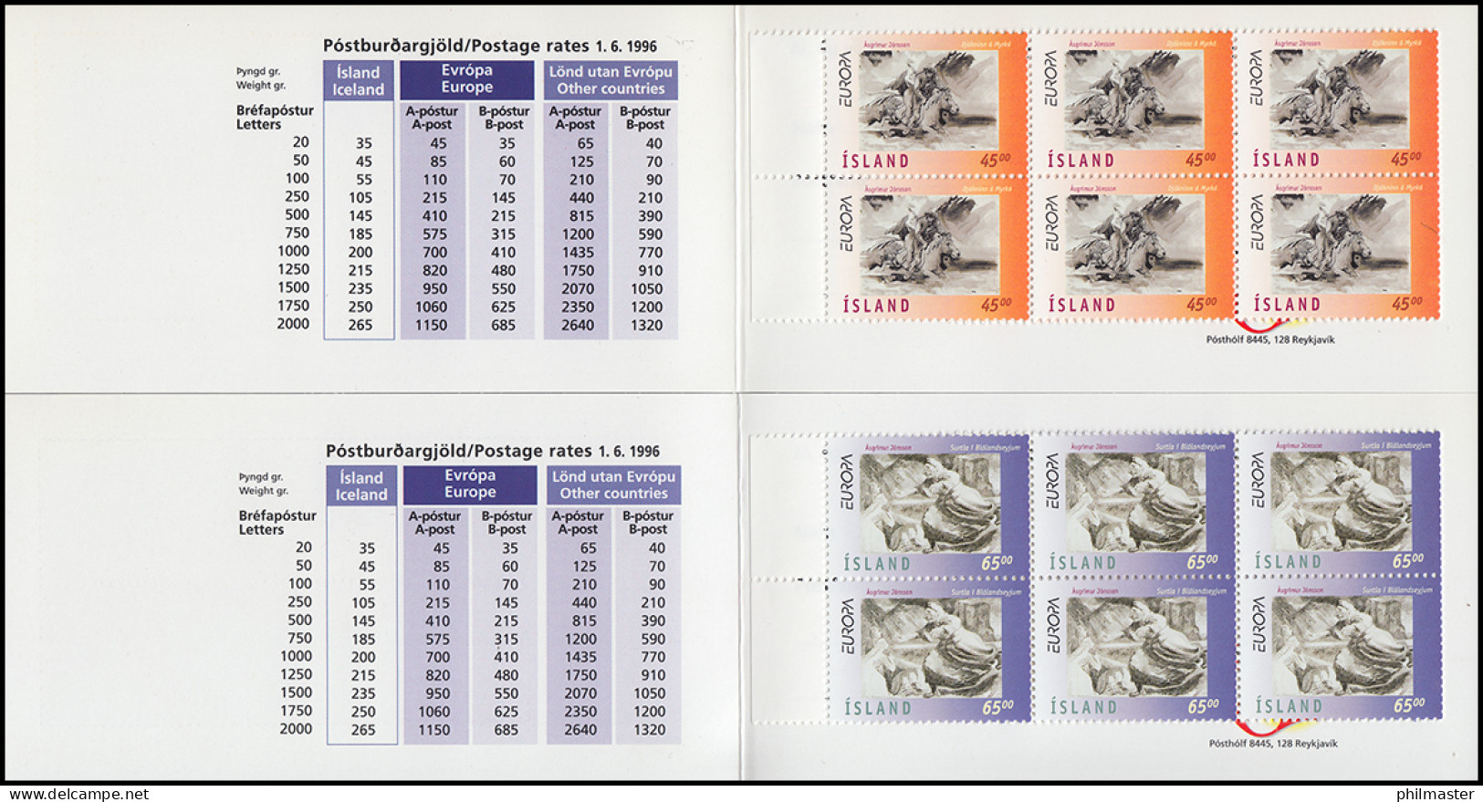 Island Markenheftchen 872-873 Europa - Sagen Und Legenden, MH-Paar ** Postfrisch - Postzegelboekjes