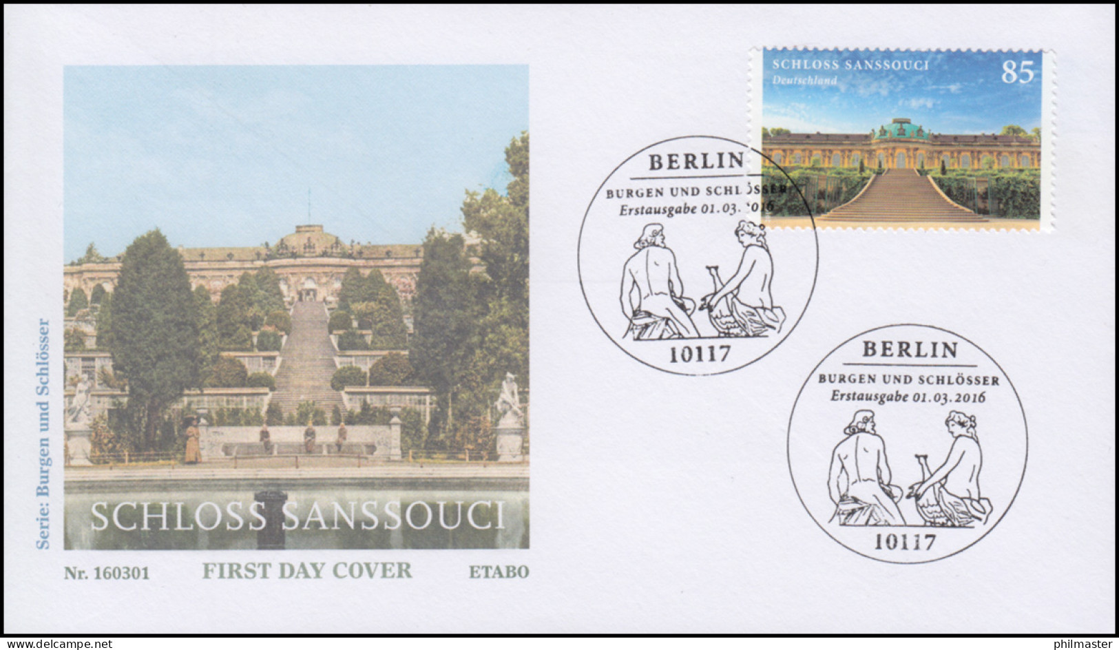 3216 Schloss Sanssouci Potsdam 2016, Nassklebend, Schmuck-FDC ESSt Berlin - Covers & Documents