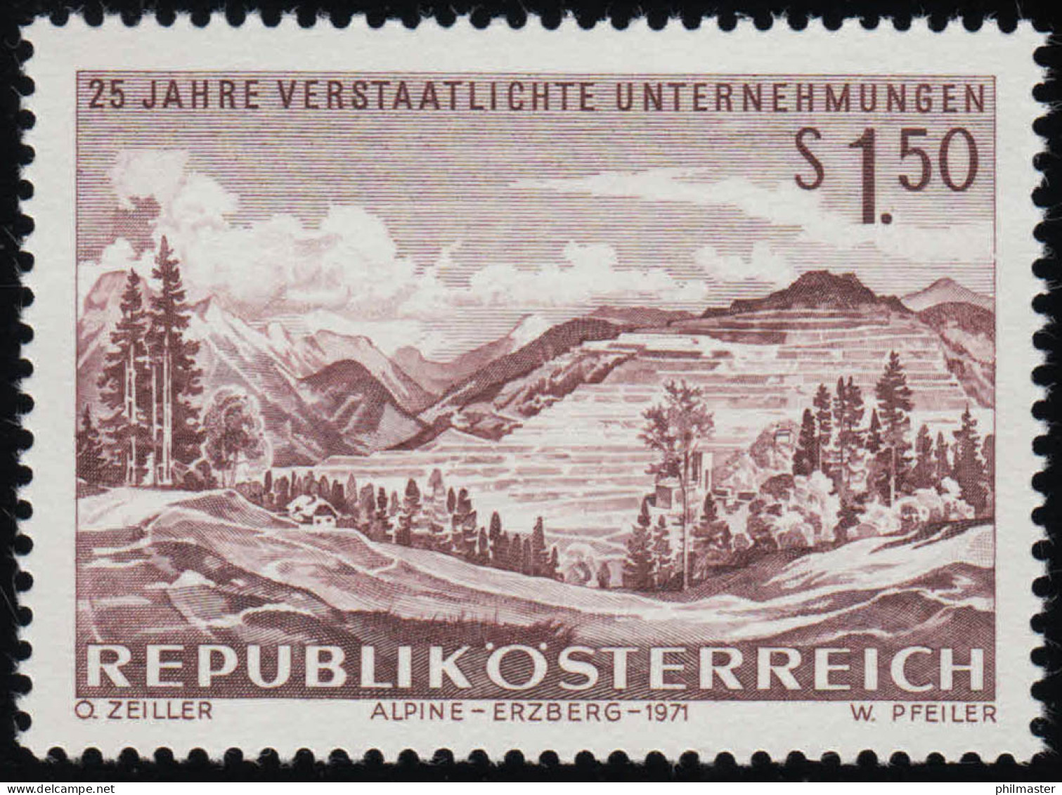 1373 25 J. Verstaatl. Unternehmen, Bergbau Steirisch. Erzberg, 1.50 S, ** - Ungebraucht