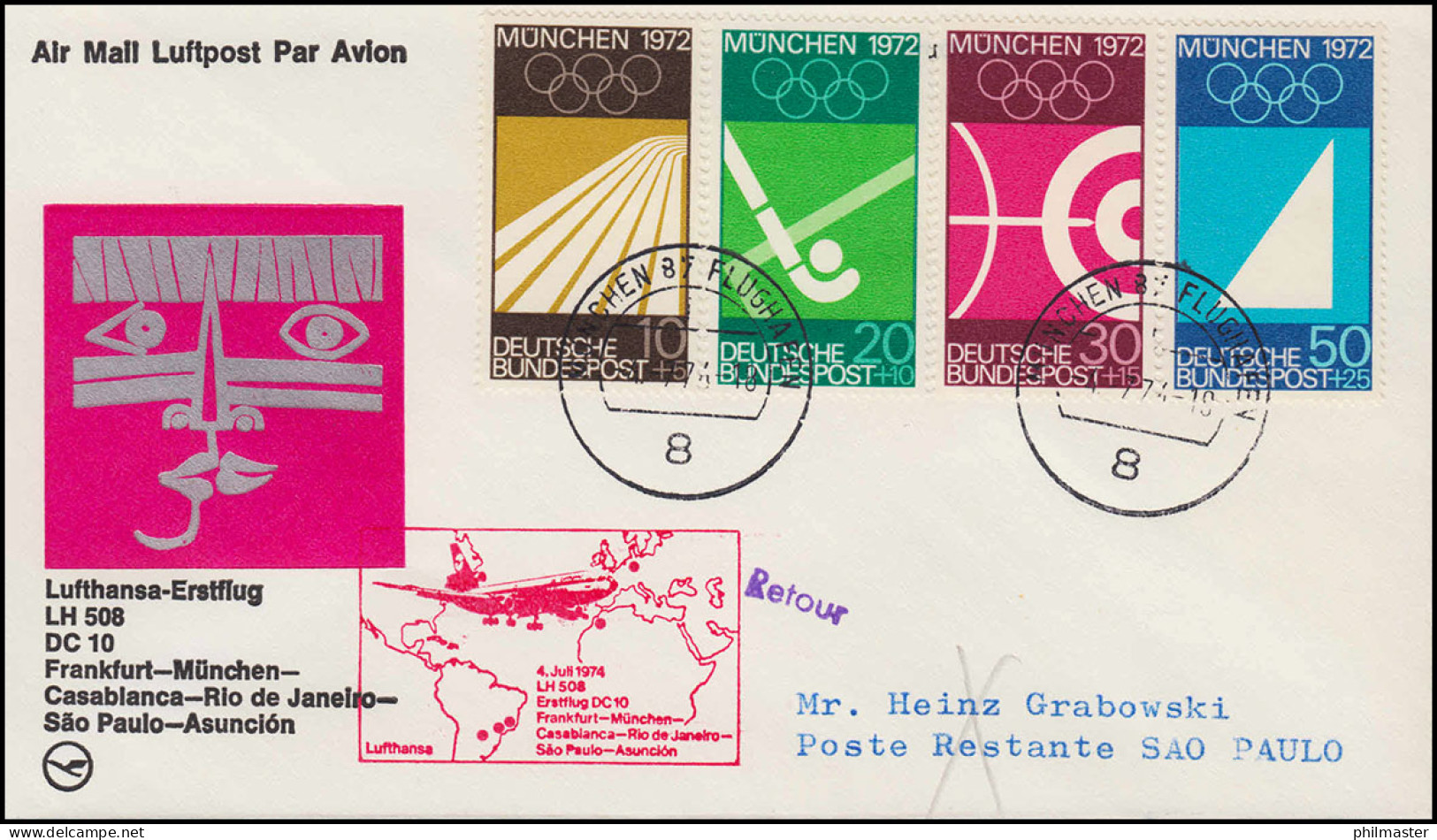 Lufthansa Erstflug DC 10 LH 508 MÜNCHEN/ SAO PAULO 4./8.7.1974 - Primeros Vuelos