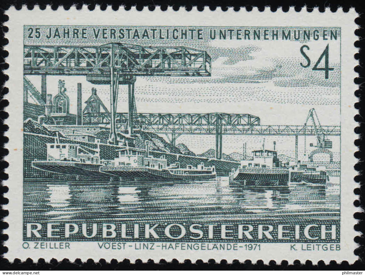 1375 25 J. Verstaatl. Unternehmen, Eisen & Stahlwerk Linz Hafengelände, 4 S, ** - Ongebruikt
