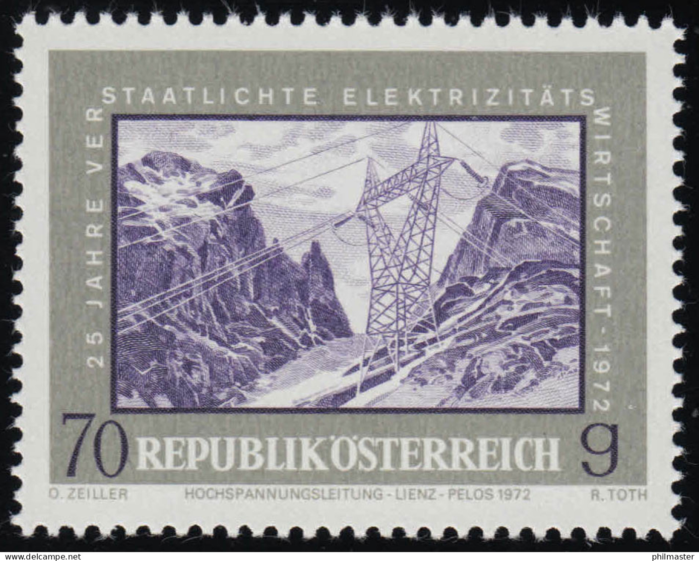 1389 25 J. Verstaatl. Elektr. Wirtschaft, Hochspannungsleitung, 70 G, ** - Nuovi