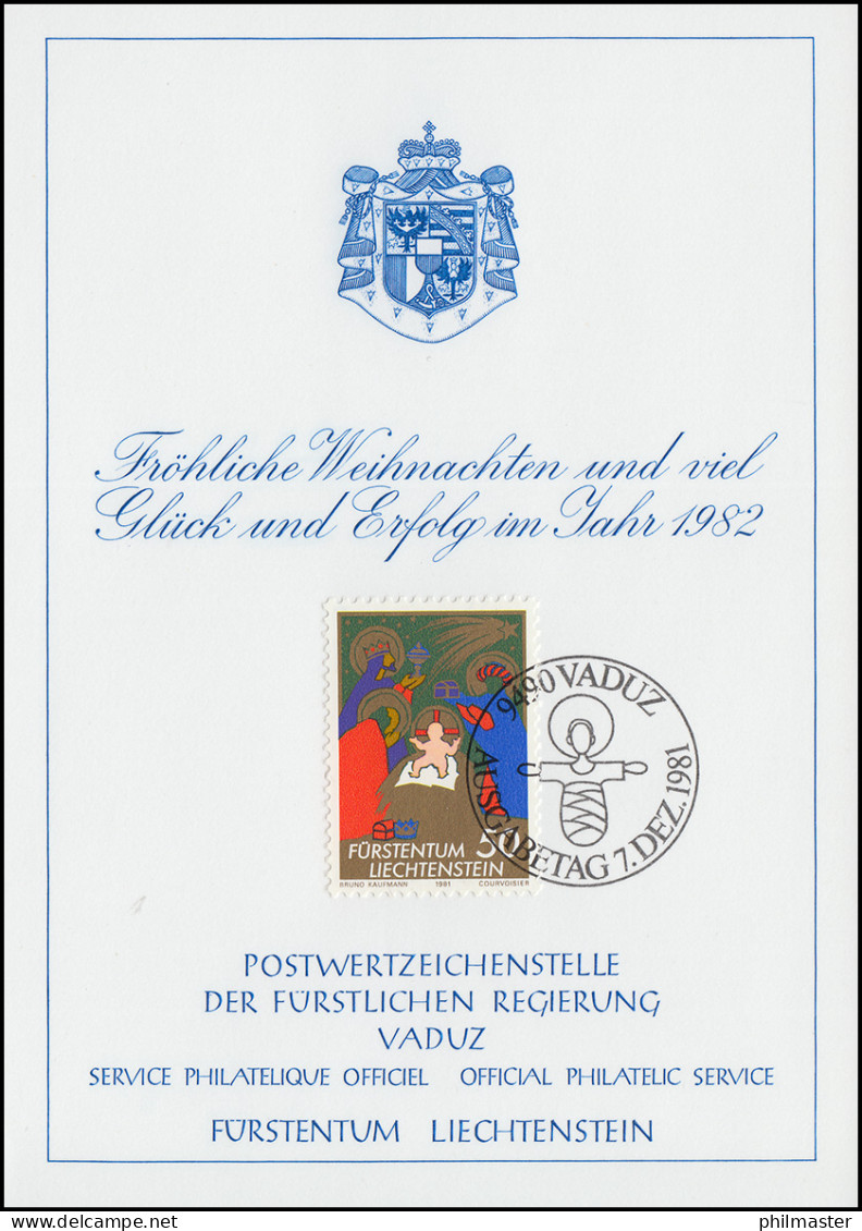 Liechtenstein 789 Weihnachten - Grußkarte Zum Jahreswechsel 1982 - Cartas Máxima