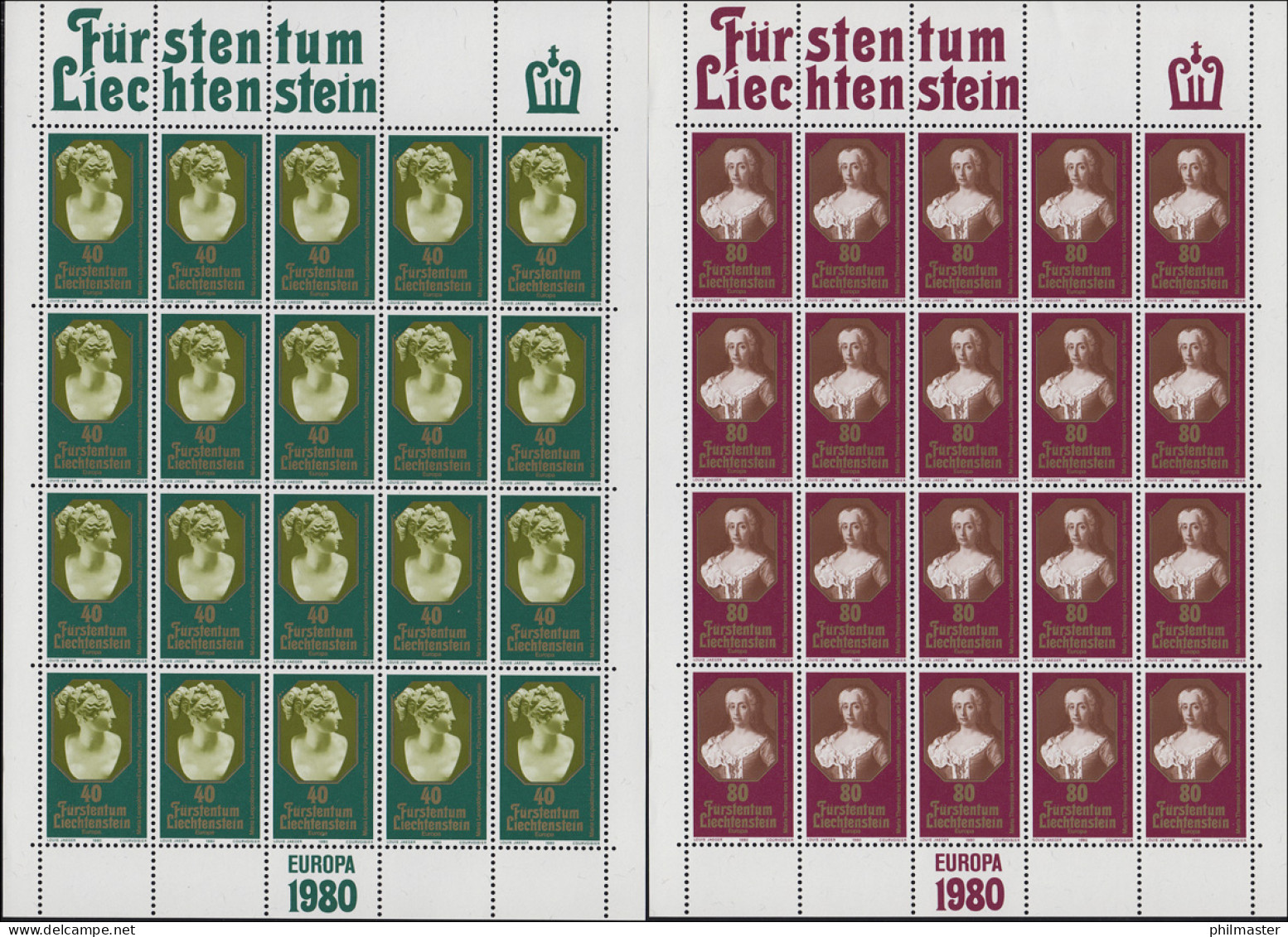 741-742 Europa / CEPT - Bedeutende Persönlichkeiten 1980, Kleinbogen-Satz ** - Unused Stamps