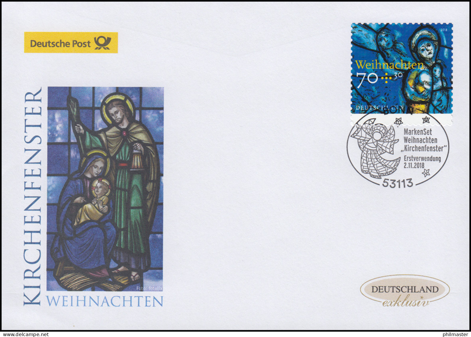 3422 Weihnachten Kirchenfenster, Selbstklebend, Schmuck-FDC Deutschland Exklusiv - Cartas & Documentos