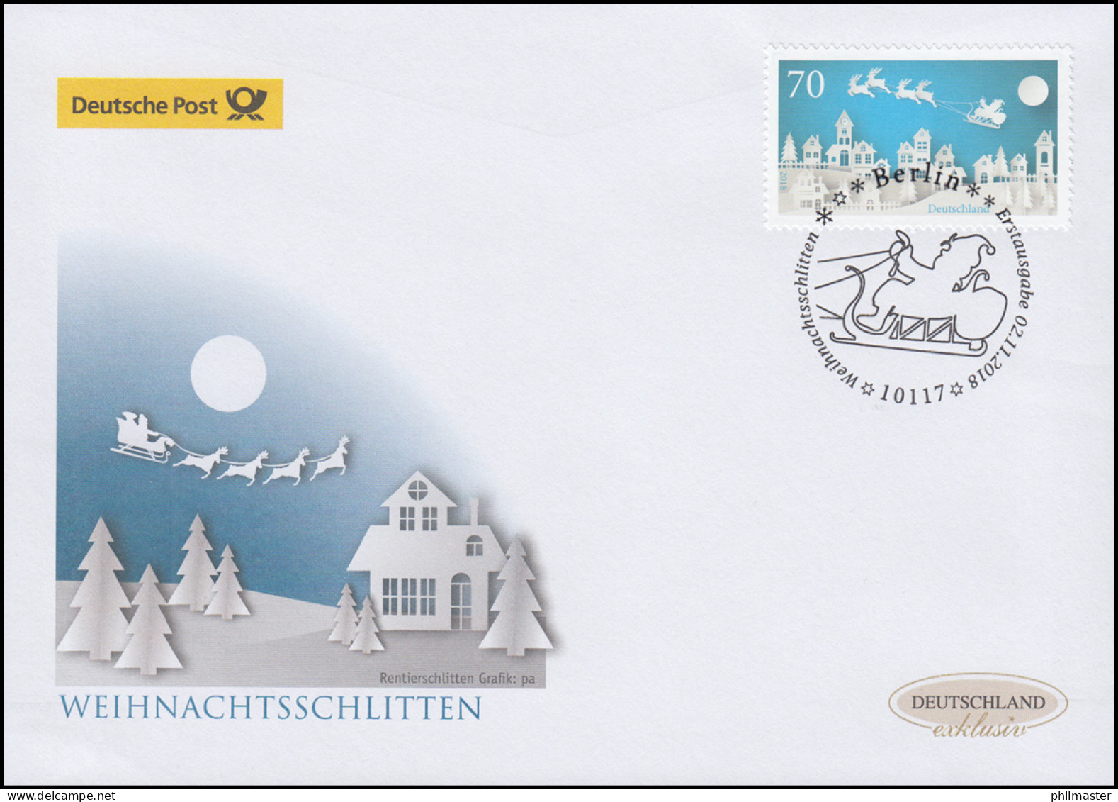 3421 Weihnachtsschlitten, Nassklebend, Schmuck-FDC Deutschland Exklusiv - Cartas & Documentos