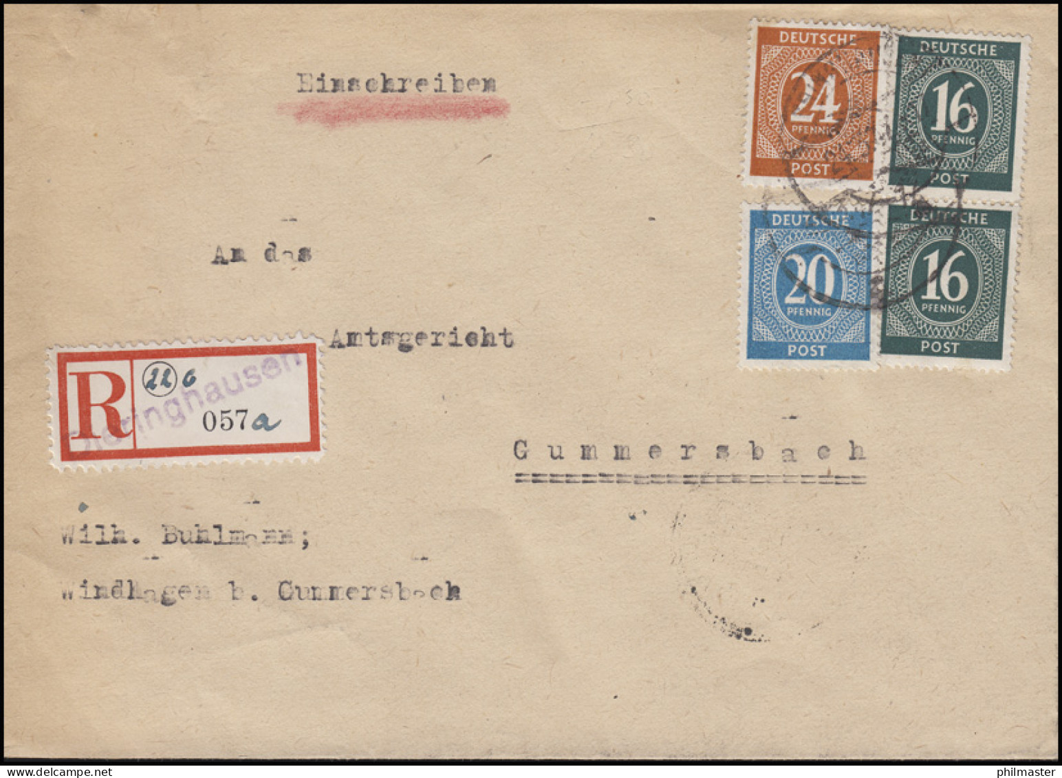 Ziffern-MiF Auf R-Bf R-Not-Zettel Dieringhausen 24.3.47 Nach Gummersbach 25.3.47 - Storia Postale
