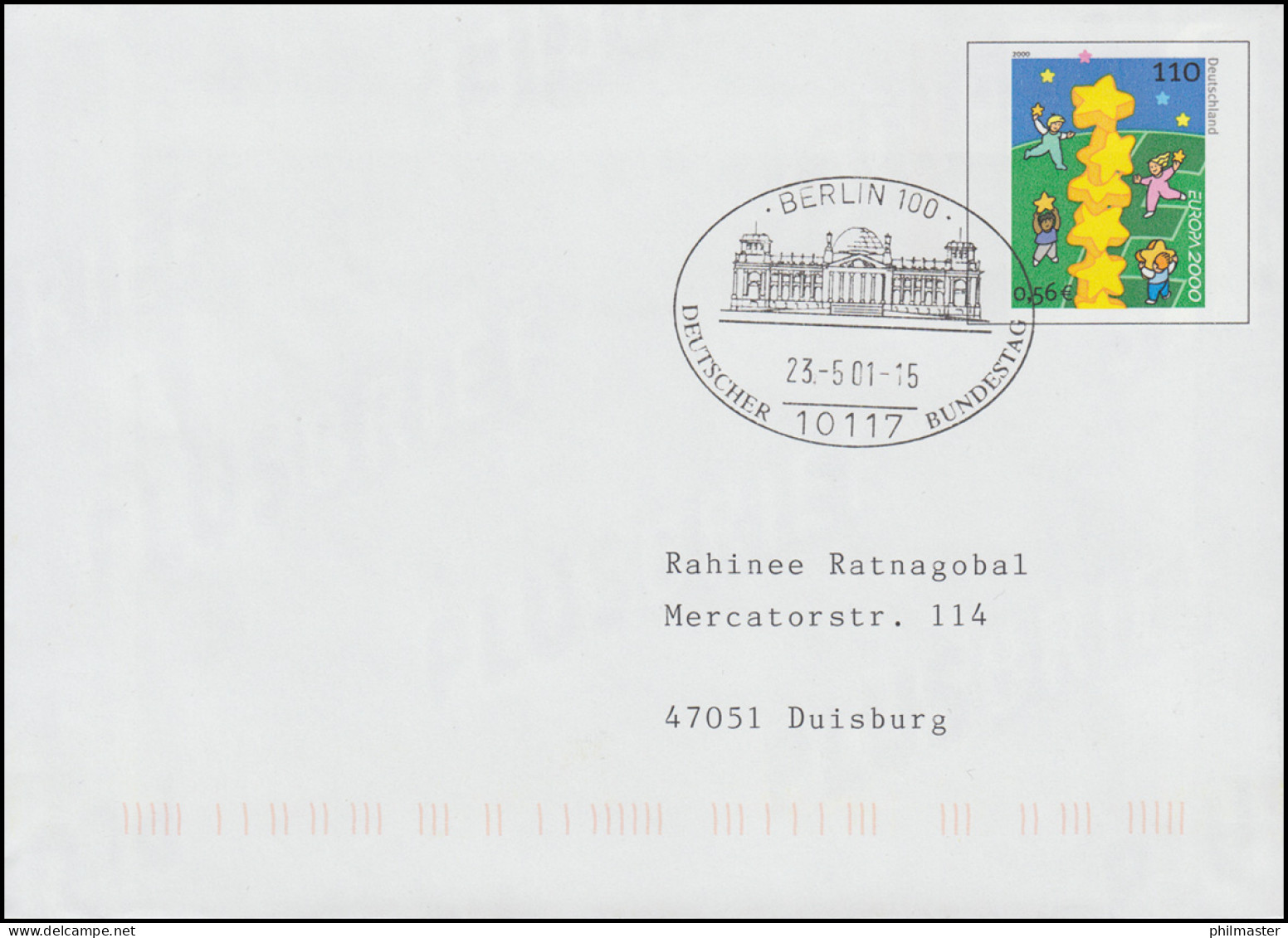 Werbeumschlag WU 3 - Ohne Karte, SSt BERLIN Deutscher Bundestag 2001 - Enveloppes - Neuves