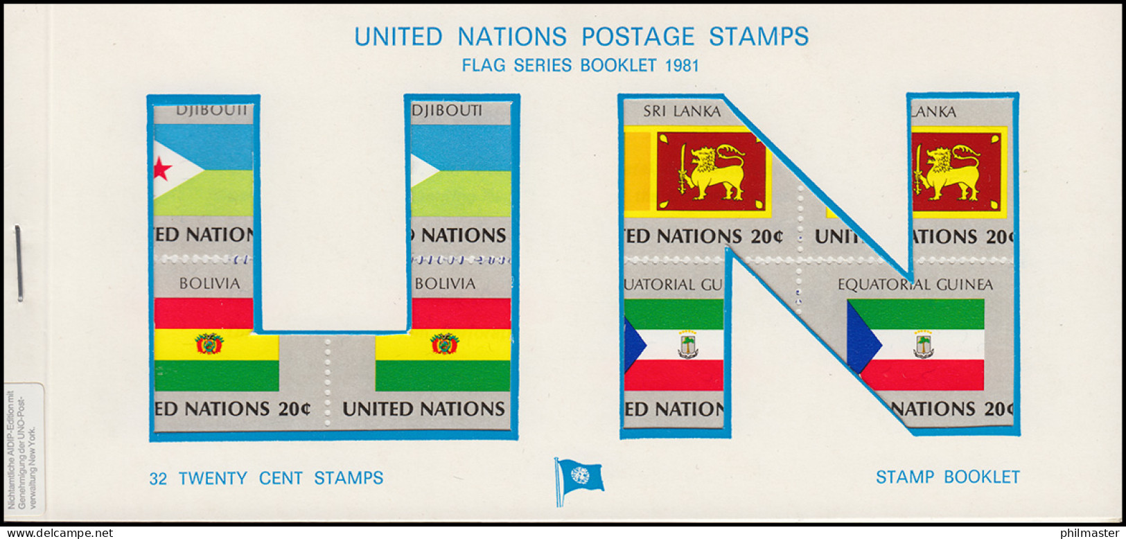 UNO New York AIDIP-Edition Flaggen-Markenheftchen 1981 Nummer 2B (weiß) **  - Carnets